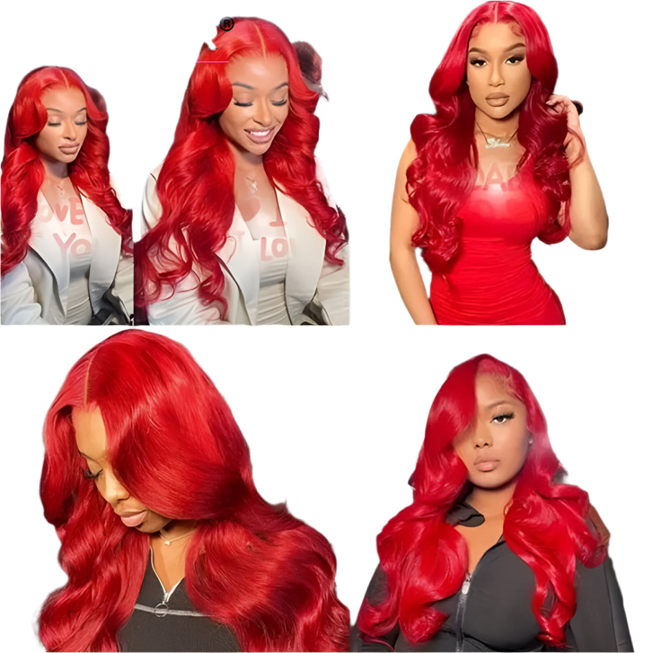 Pink Pearle Hot Red Body Wave Brazilian Lace Wig