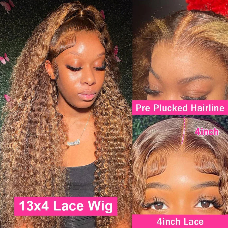 Pink Pearle Highlight Deep Wave Lace Frontal Wig