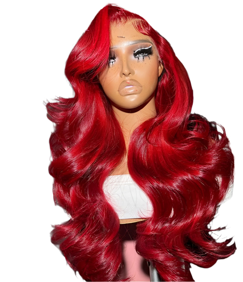 Pink Pearle Hot Red Body Wave Brazilian Lace Wig