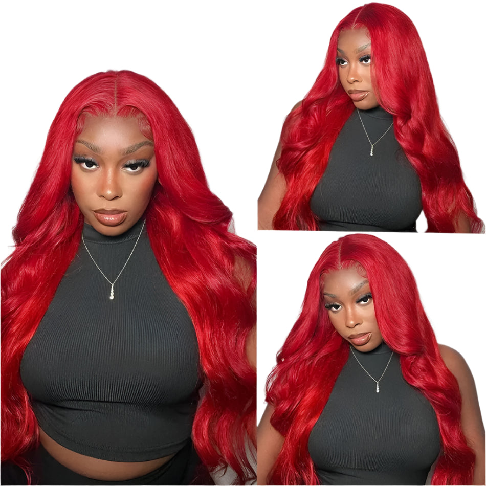 Pink Pearle Hot Red Body Wave Brazilian Lace Wig