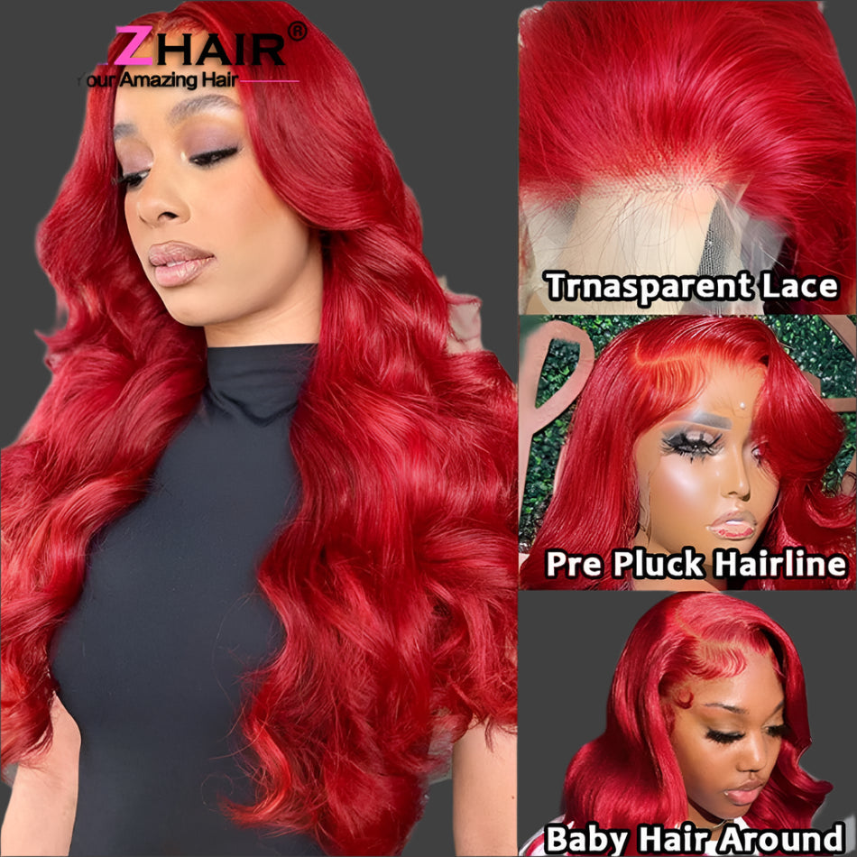 Pink Pearle Hot Red Body Wave Brazilian Lace Wig