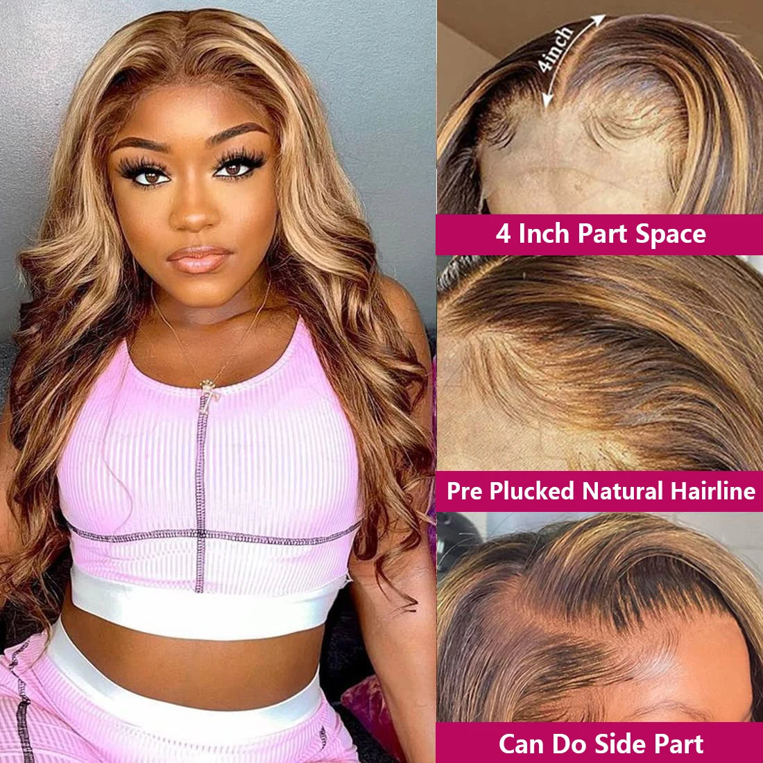 Pink Pearle 13x6 Transparent Ombre Honey Blonde Lace Frontal Wig